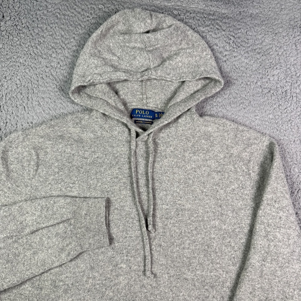 Polo Ralph Lauren Hoodie Mens XL (fits M) Gray 100% Cashmere Sweater Washable